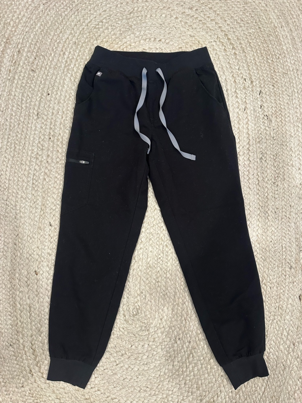 FIGS Black Jogger Scrub Pants with Gray Drawstring